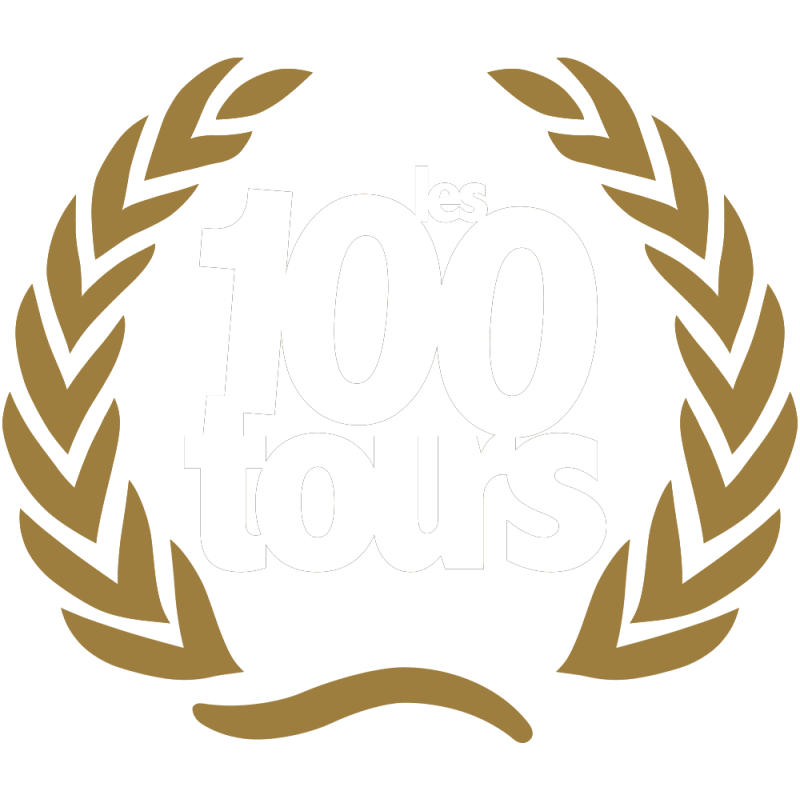 STICKER les100 tours logo or/blanc L100 H 85 mm