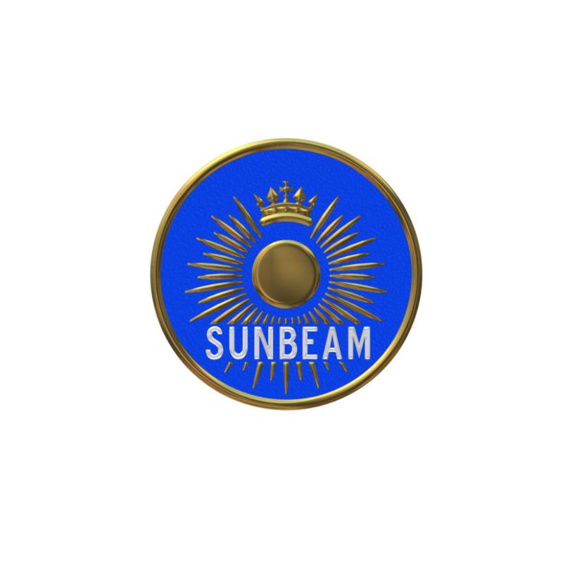 Autocollant SUNBEAM-Logo bleu or diam 50 mm