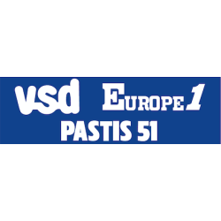 Autocollant VSD logo Paris-Dakar Europe1 Pastis51 bleu L500 H 150 mm