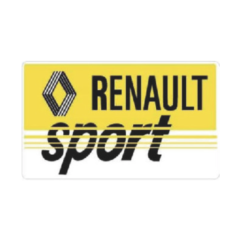 Autocollant RENAULT SPORT fond jaune/blanc strié lettrage noir L100 H 60 mm