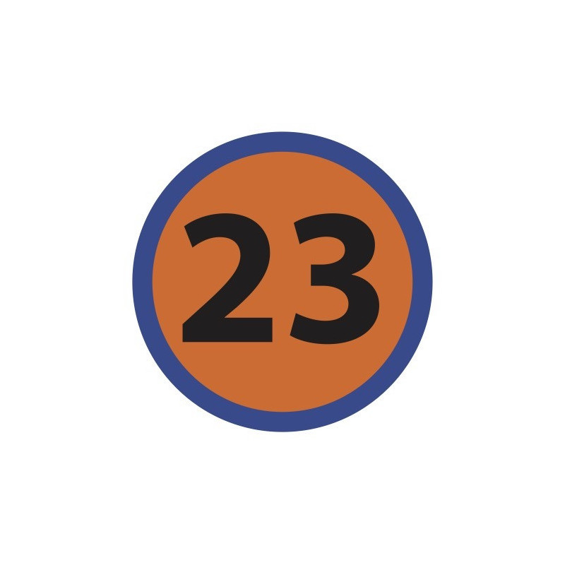 STICKER Numero Rond 23 orange liseret bleu diam 150 mm