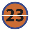 STICKER NUMERO Demi Rond 23 orange liseret bleu ou au choix diam 300mm