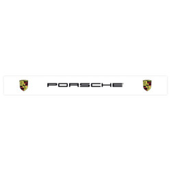 Autocollant PORSCHE pare soleil blanc texte noir logo latéraux 1400x160