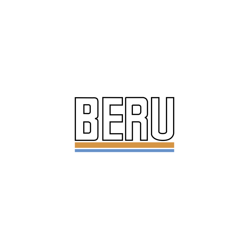 Autocollant BERU logo blanc detour noir bandes orange bleu L120 H 60 mm