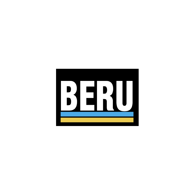 Sticker BERU logo blanc fond noir bande bleu jaune.L 150 H 100mm