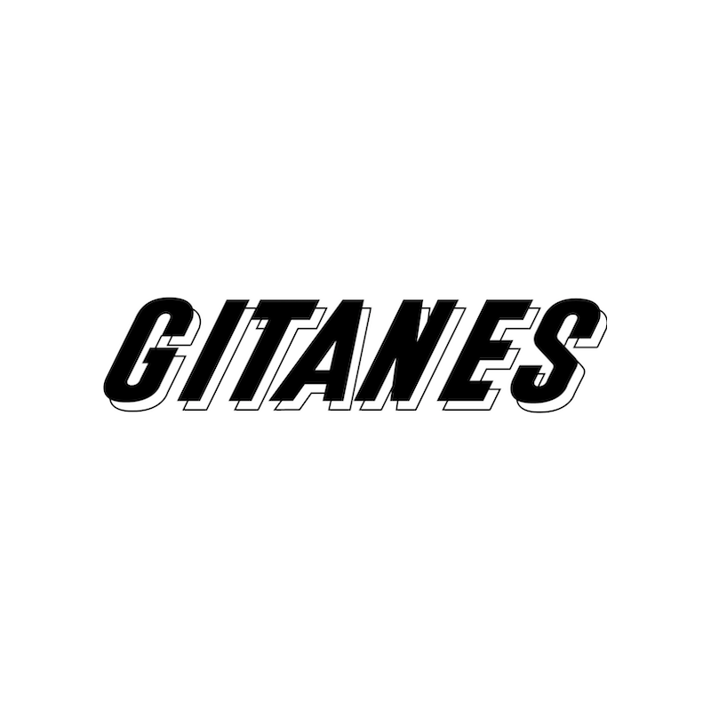 STICKER GITANE lettrage noirs ombre blanc  L 200 H 50 mm