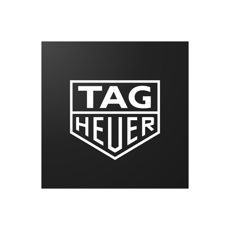 STICKER TAG HEUER logo blanc fond noir L 128 H 110 mm